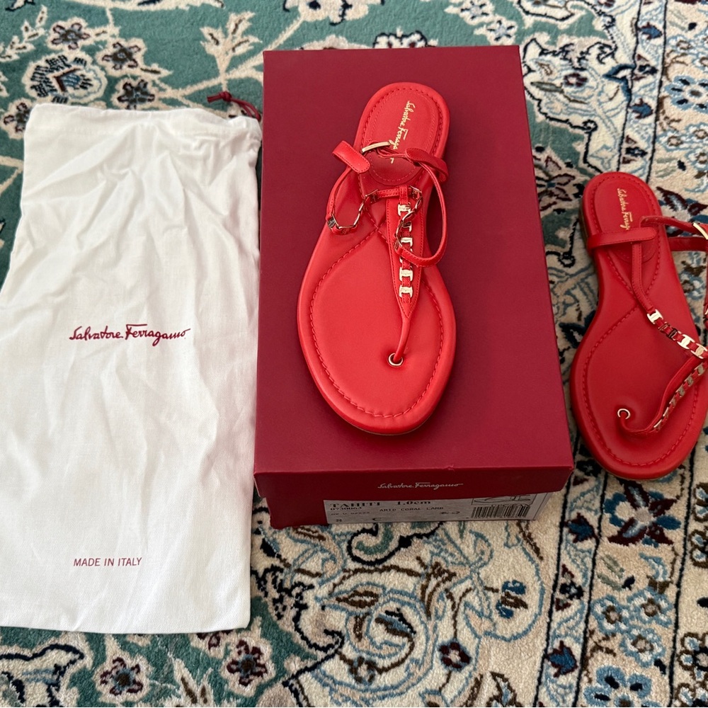 Salvatore Ferragamo Vibrant Red Tahiti Sandals